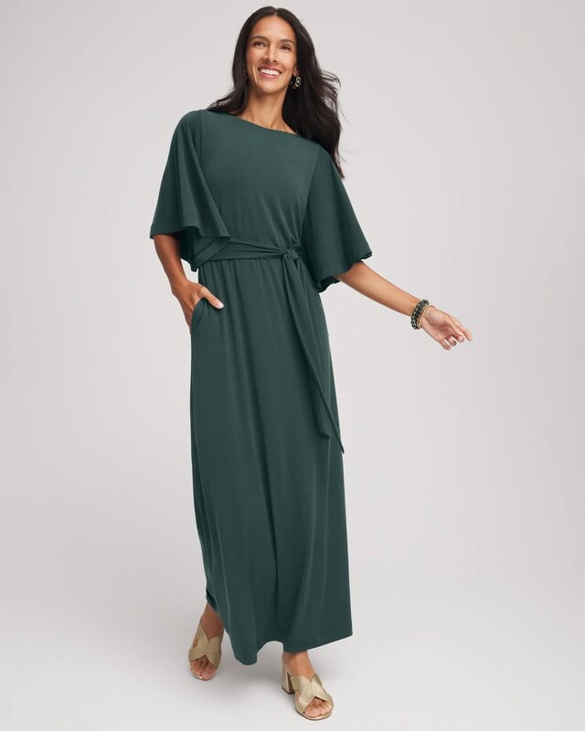 Belted Flutter-Sleeve Maxi Dress - image 2